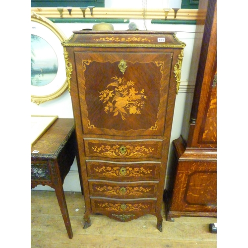 183 - A French Louis XV style secretaire cabinet with a fitted compartment over drawers, stylised brass tr... 