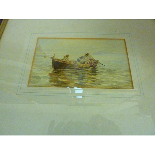 187 - A framed watercolour of fishermen