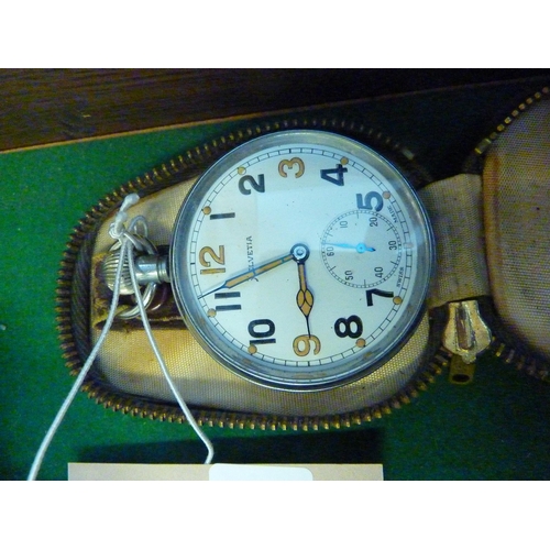 564 - A Helvetia Military pocket watch with subsidiary seconds with leather case