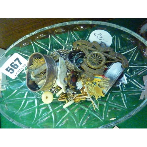 567 - A glass tray with assorted items