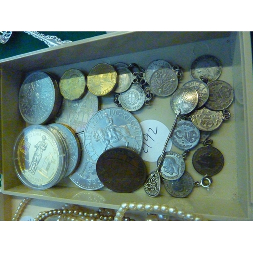 571 - Assorted coinage and coin bracelets