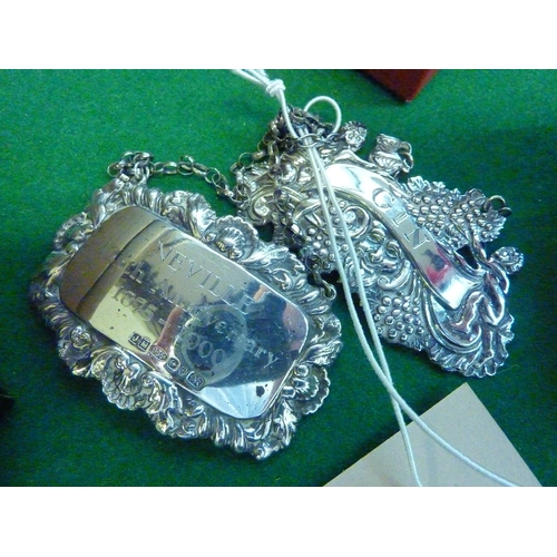 595 - 2 silver decanter labels
