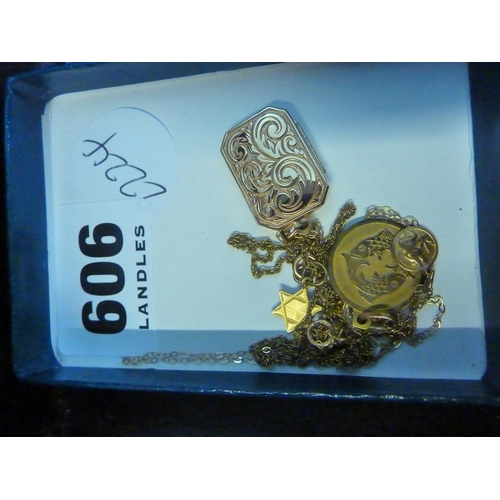 606 - 9ct gold pendant with a chain