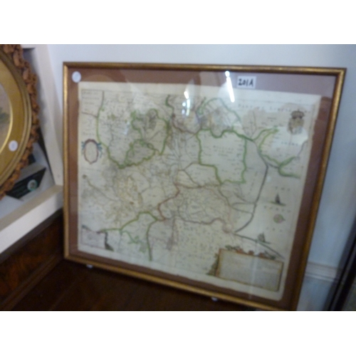 201a - A framed antiquated map depicting East Anglia in 1632