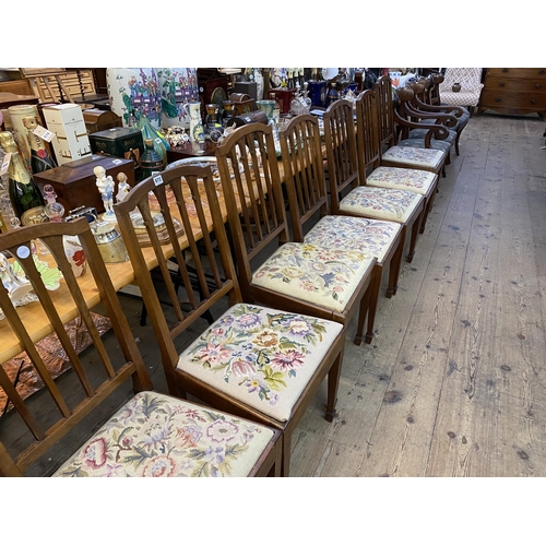 872 - 7 mahogany dining chairs with floral needlework embroidered seats