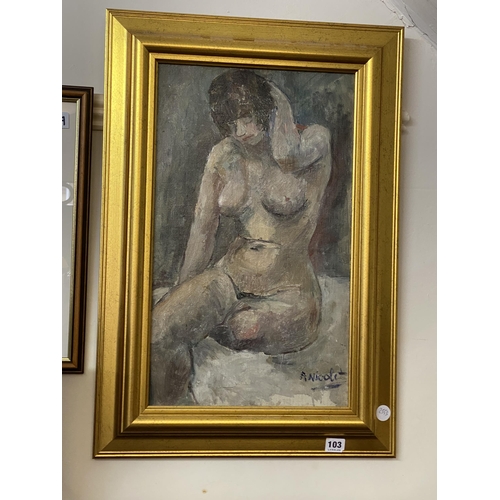 103 - A framed oil on canvas of a nude - A Nicole