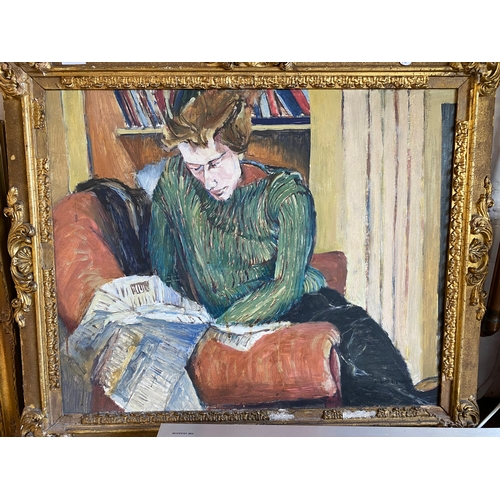 3a - An oil on board of a lady reading by Gilbert Spencer