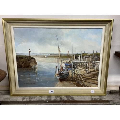 104 - Oil painting of King's Lynn fishing boats in the Quay by John Sutton