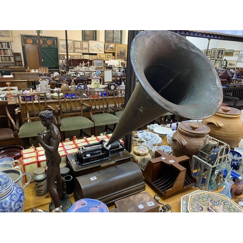 188 - An Edison home phonograph with brass trumpet and various spare cylindrical records