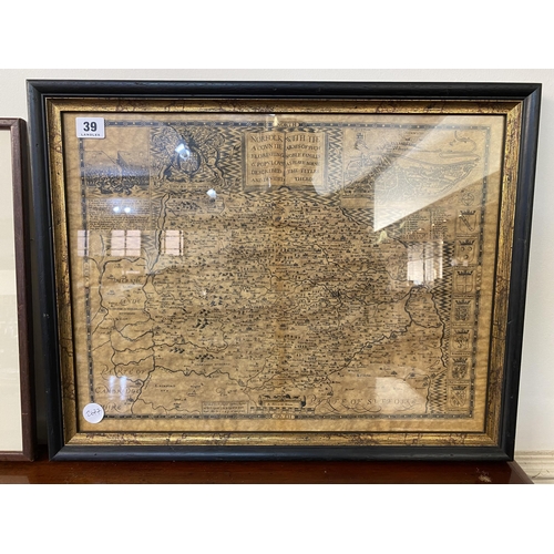 39 - An antiquated map of Norfolk depicting the Noble Families and the Titles Thereof