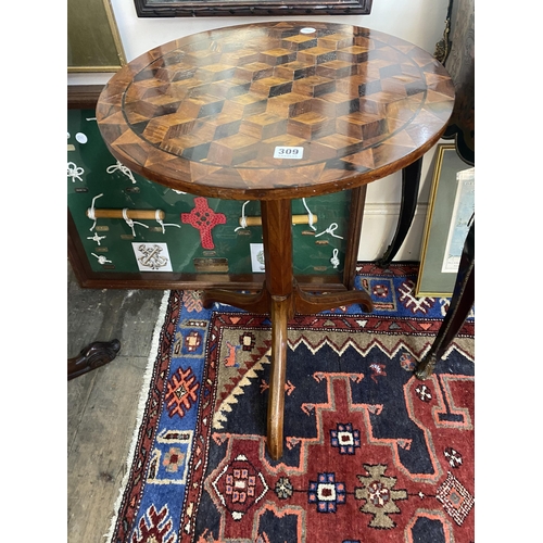 309 - A good quality marquetry topped circular pedestal tripod table