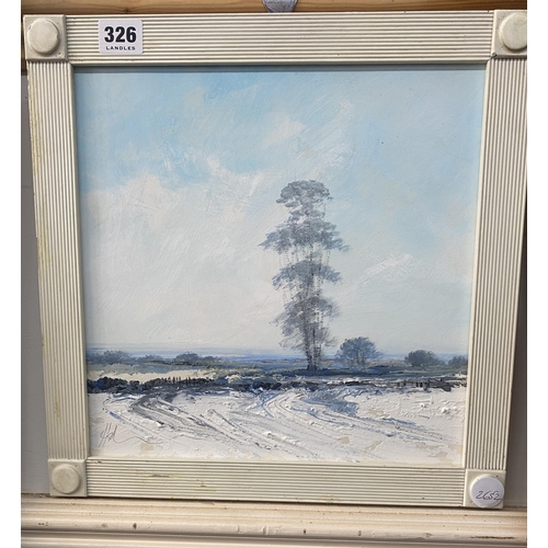 326 - An oil on canvas of a snowy winter scene near Kenhill Woods, Snettisham by Peter Hodson