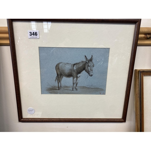 346 - 3 framed ink drawings, signed, depicting a donkey, goats and a cow