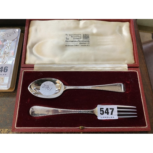 547 - A boxed silver Christening spoon and fork set