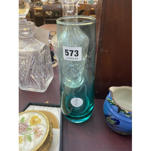 573 - A decorative green glass tall vase