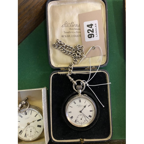 924 - A silver pocket watch by J W Benson of London with a subsidiary seconds dial, hallmarked London 1917... 