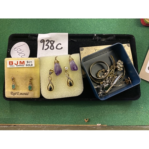 938c - Various earrings and items of silver jewellery