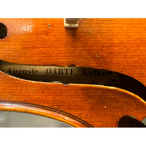 1196b - A 19th Century violin by Auguste Darte with original label inside dated 1867