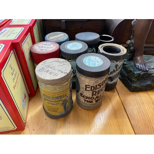 188 - An Edison home phonograph with brass trumpet and various spare cylindrical records