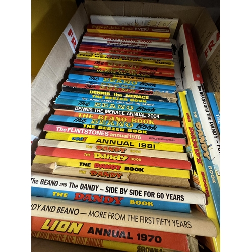 24 - 2 boxes of Beano comics, Dandy annuals etc