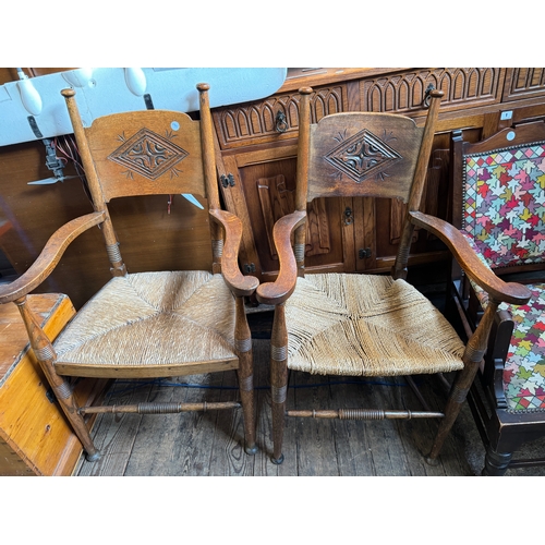 1b - 2 oak arts and crafts armchairs