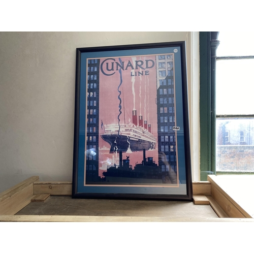 154a - A framed Cunard Line poster