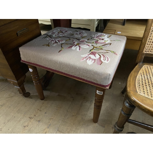 206 - A mahogany stool with upholstered embroidery seat