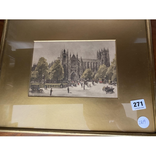 271 - A framed watercolour of a cathedral