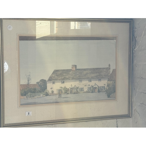 2 - A framed watercolour of the Crown Pub at Gayton