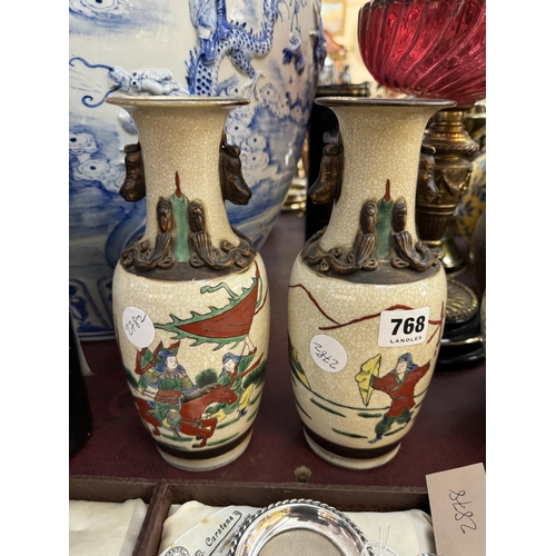 768 - 2 crackle glazed Oriental vases