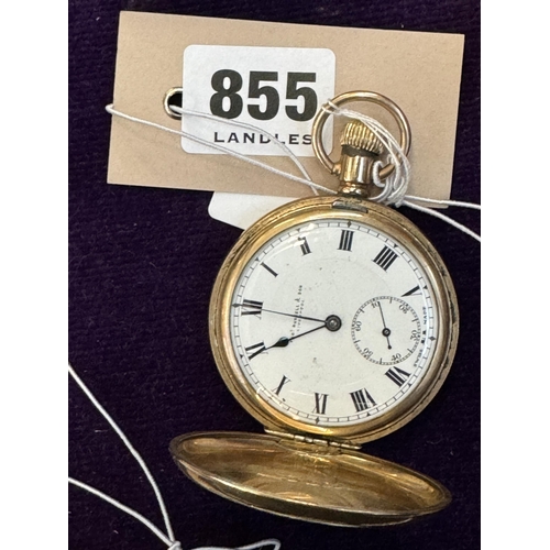 855 - A rolled gold Hunter pocket watch with subsidiary seconds