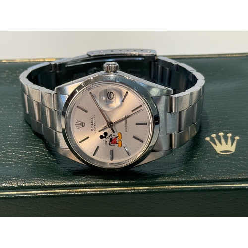 862 - A gents stainless steel Rolex Oyster Date wrist watch ref 6694, circa 1970 with an image of Mickey M... 