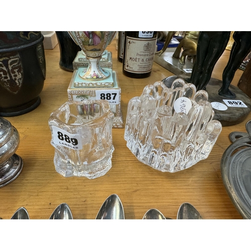 889 - 2 Scandinavian glass candle stick holders