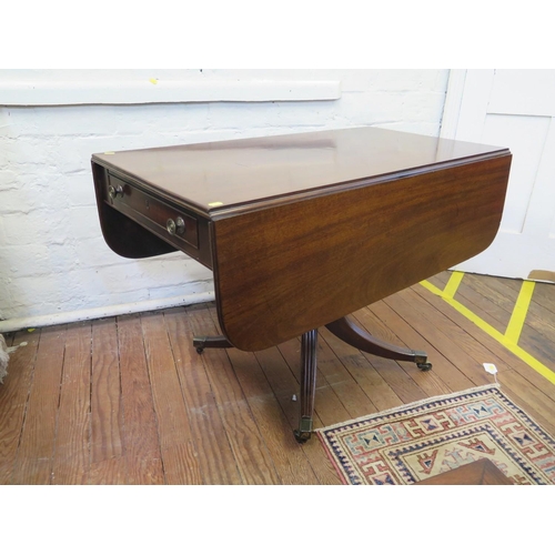 66 - A Regency mahogany Pembroke table, the rectangular top with drop leaves over a single frieze drawer ... 