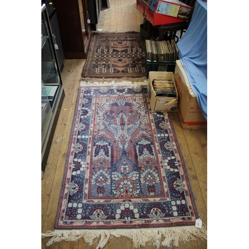 110 - A Chinese Persian style prayer rug, with all over floral design on a blue field 171 x 90 cm, and ano... 