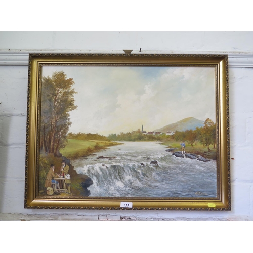 114 - William Byrnes
Fishing on the River Shannon near Killaloe
oil on board
signed, inscribed on the reve... 