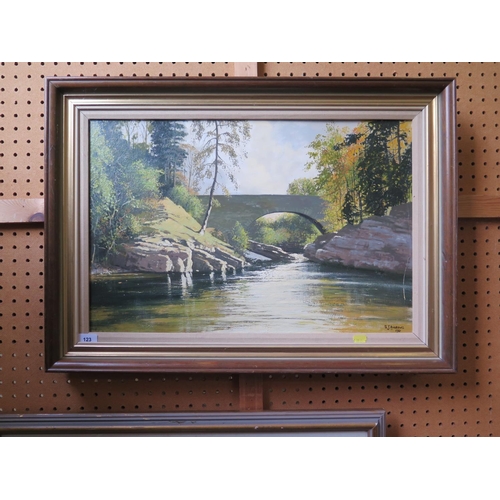 123 - S.J. Andrews
Bridge over a river
oil on board
signed and dated 1981
39 x 59 cm