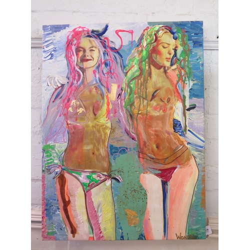 136 - Wondra
Two girls in bikinis
mixed media on canvas
signed
101 x 76 cm