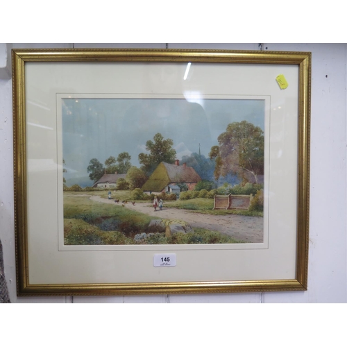 145 - F.H. Tyndale
Figures and hens outside a thatched cottage
watercolour
signed
24 x 34 cm