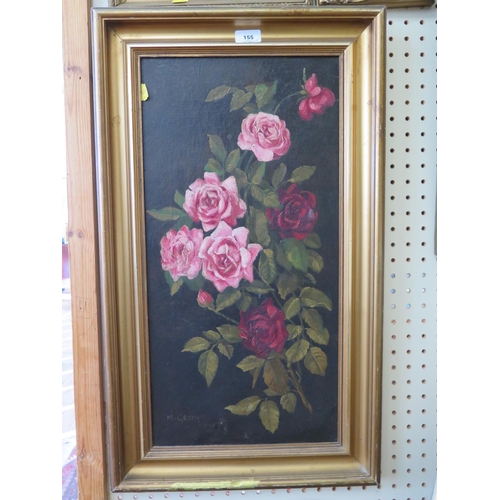 155 - M. George
Still life of roses
oil on canvas
signed
60 x 30 cm
another similar, signed S.C. Clacy, an... 