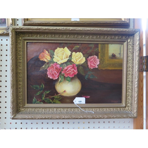 155 - M. George
Still life of roses
oil on canvas
signed
60 x 30 cm
another similar, signed S.C. Clacy, an... 