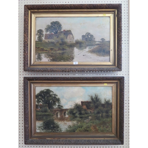 157 - F.G. Fraser
Bridge over a river at a village, and another - a pair
oil on canvas
signed and dated 19... 