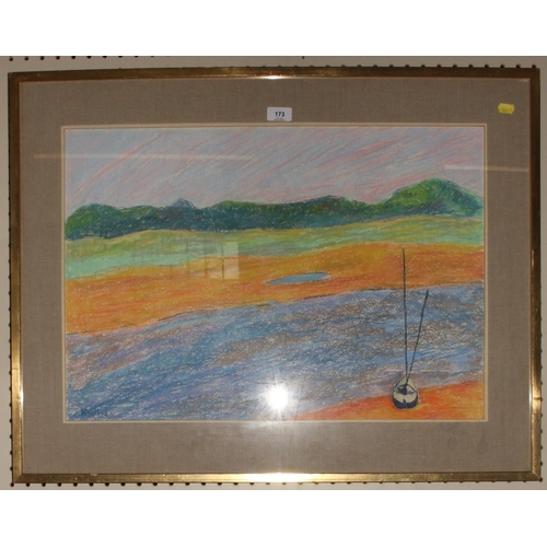 173 - Eardley Knollys (1902 - 1991)
Sailing boat at low tide
charcoal and pastel
signed
46 x 65 cm