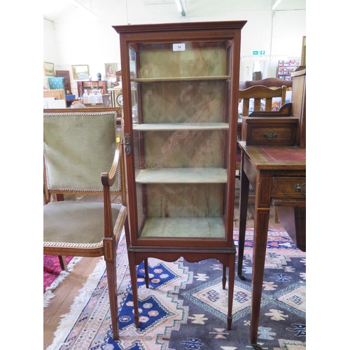 74 - A mahogany and chequer-banded display cabinet, the glazed top over a single door and glazed sides on... 