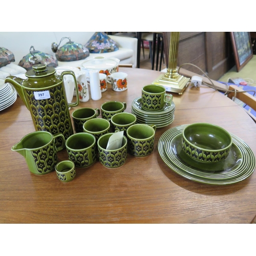 297 - A Green Hornsea Heirloom vintage 1970s coffee set consisting one coffee pot, six cups and saucers, t... 