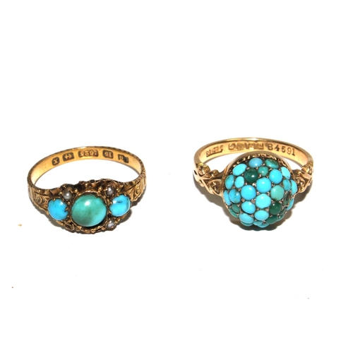 513 - A 15 carat gold ring set with three turquoise, together with another