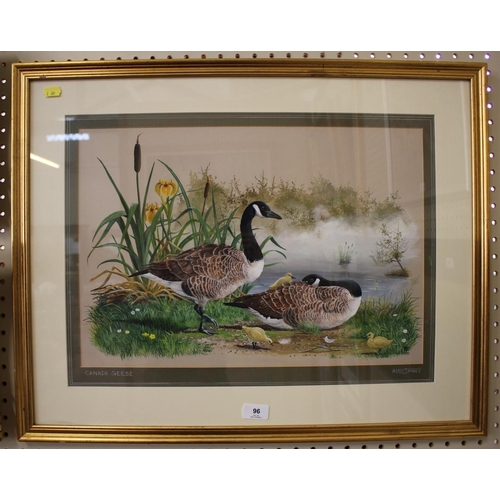 88 - Alan Tinsey 
Canada Geese Family by waters edge
watercolour signed 1987 
Guild stamp verso, 34cm x 5... 