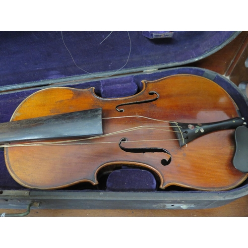 252 - A 20th century German violin
labelled 'Copy of Antonio Stradivarius', length of the two piece back 3... 