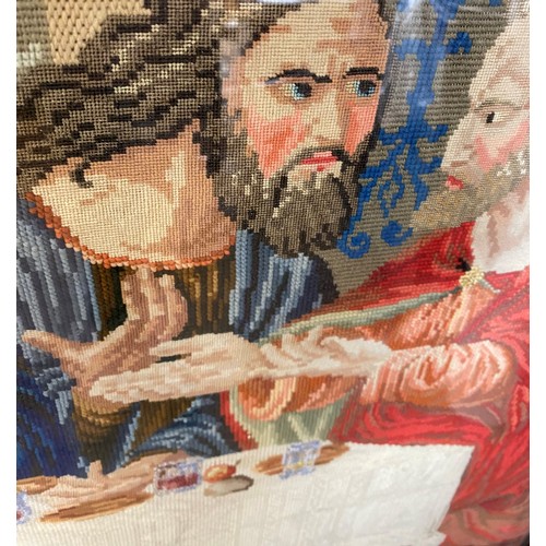 56 - A Large and Impressive Berlin Gross Point Tapestry of the last Supper. 19th century. In a massive ca... 