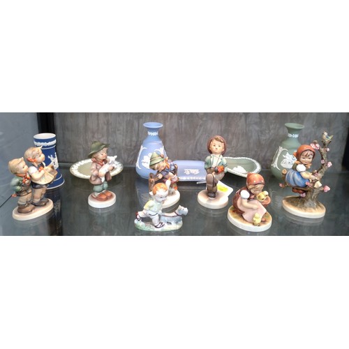 232 - Six Geobel figures of children, Wade Mabel Lucie Attwell figure and six Wedgwood jasper dip pieces.